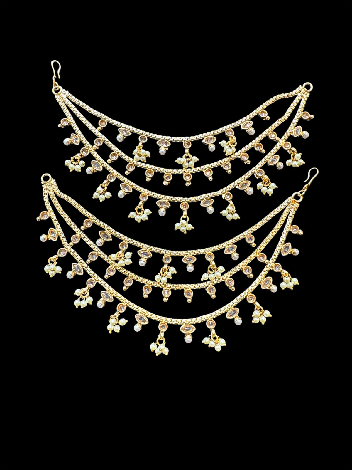 PA052 Bright Gold Three Line Sahara With Full Gold Polki stones