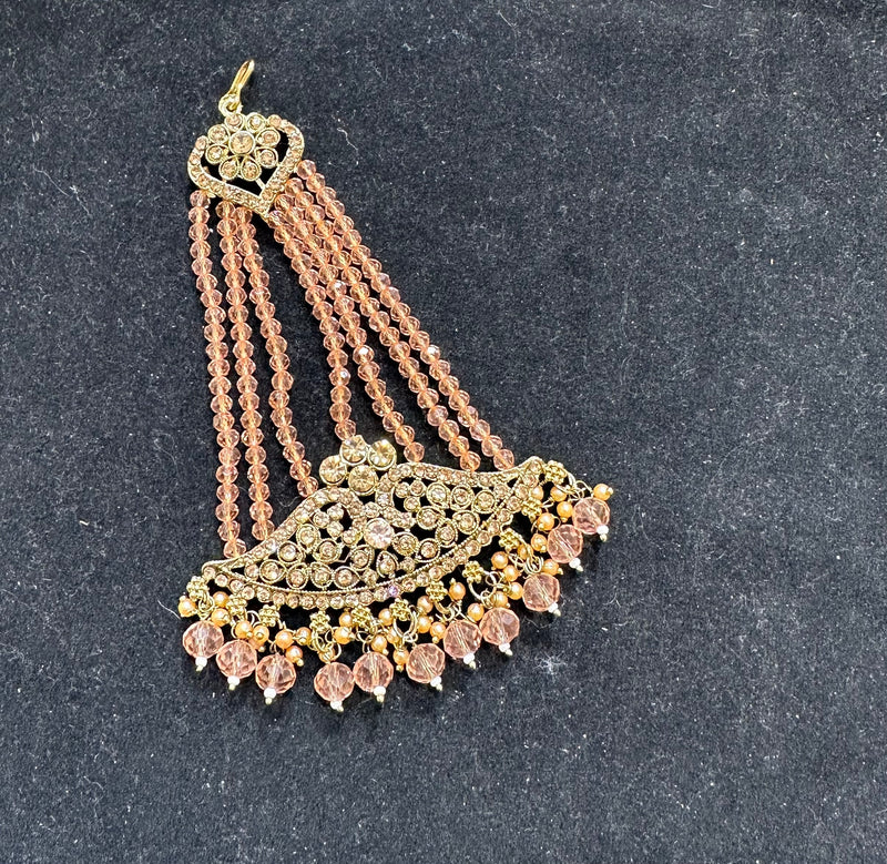 PA7803 peach with full gold choker comes with earrings tikka and jhumar