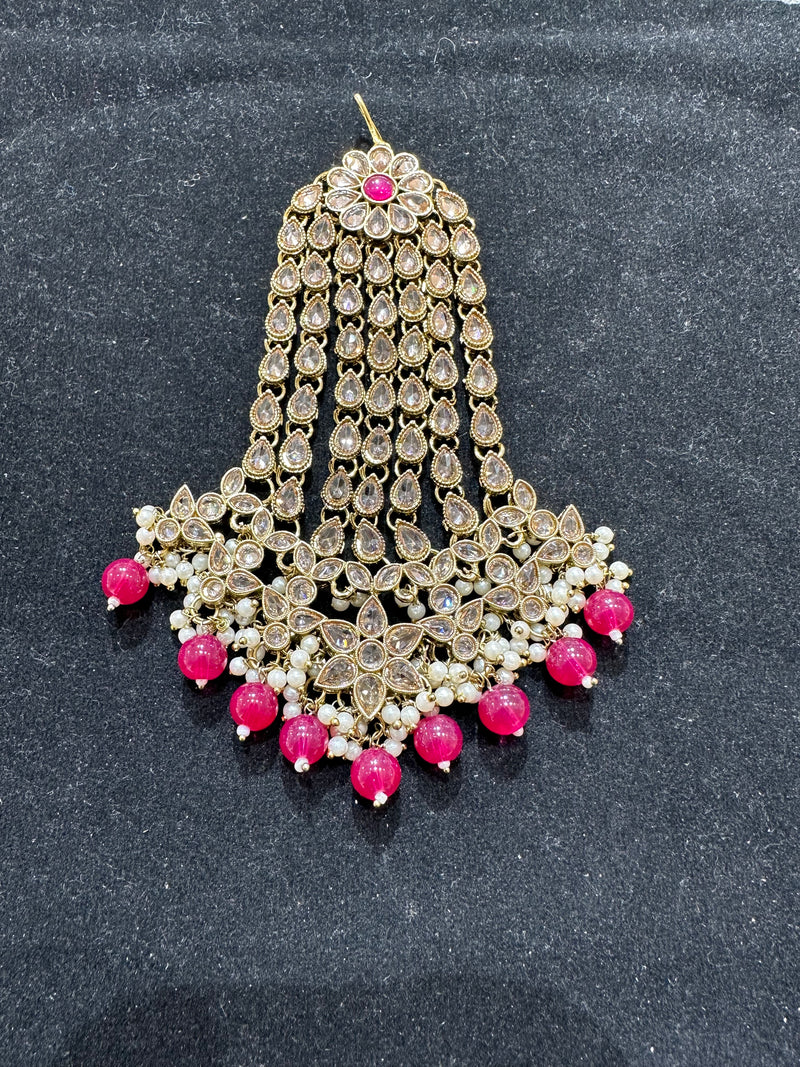AA46 full gold colour jhumar with hot pink beads