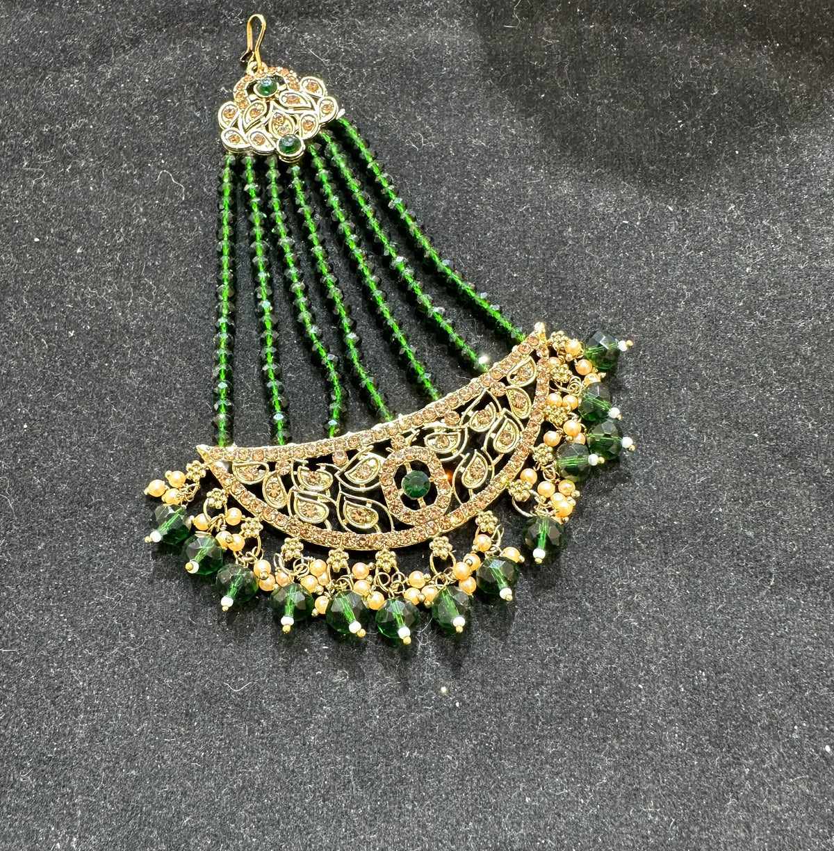 PA7802 Green with full gold necklace set comes with earrings tikka and jhumar