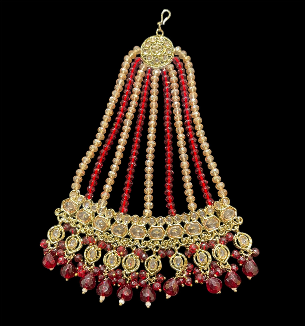 PA28 Maroon with champagne beads jhumar