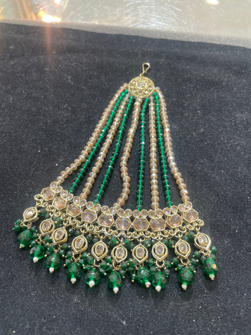 PA35 Polki Jhumar with green beads