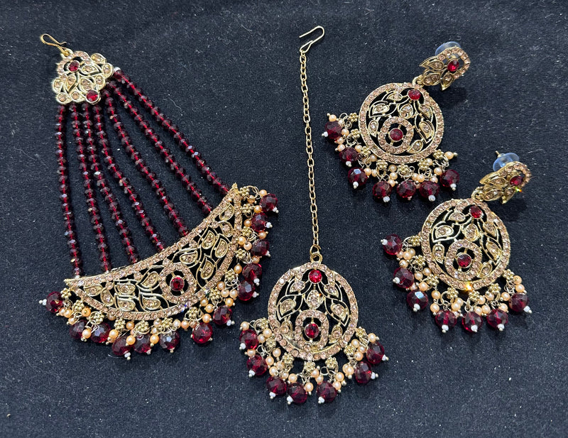 PA7802 Maroon with Full gold colour necklace set with earrings tikka and jhumar