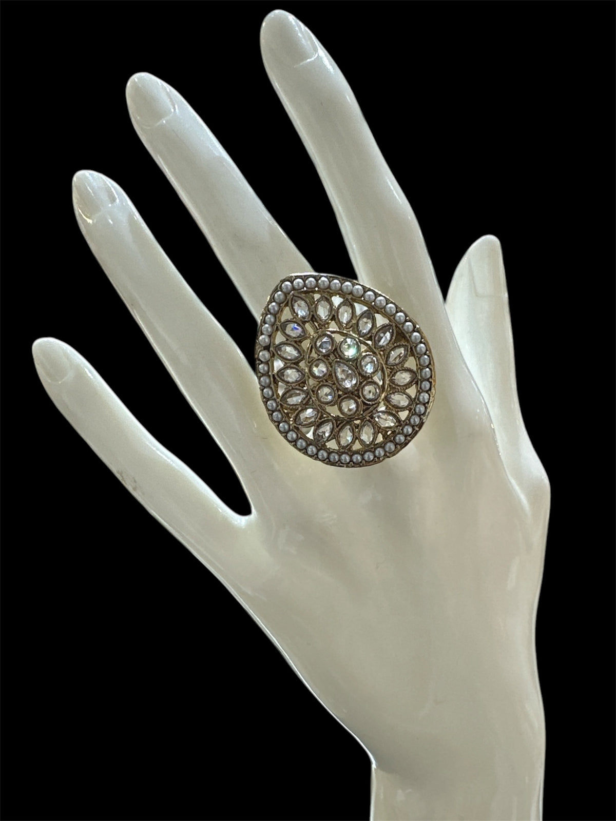 PA714 Gold With White Polki Stones Ring