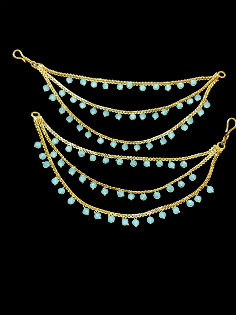 PA053 Full Gold Three Line Sahara with Sky Blue Beads