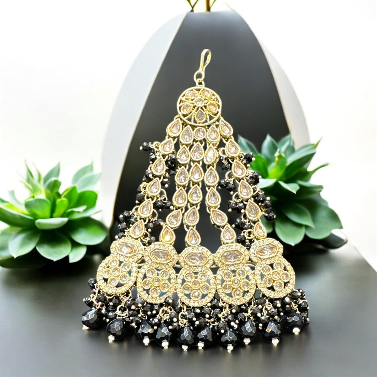 AA49 Full gold colour jhumar with black beads