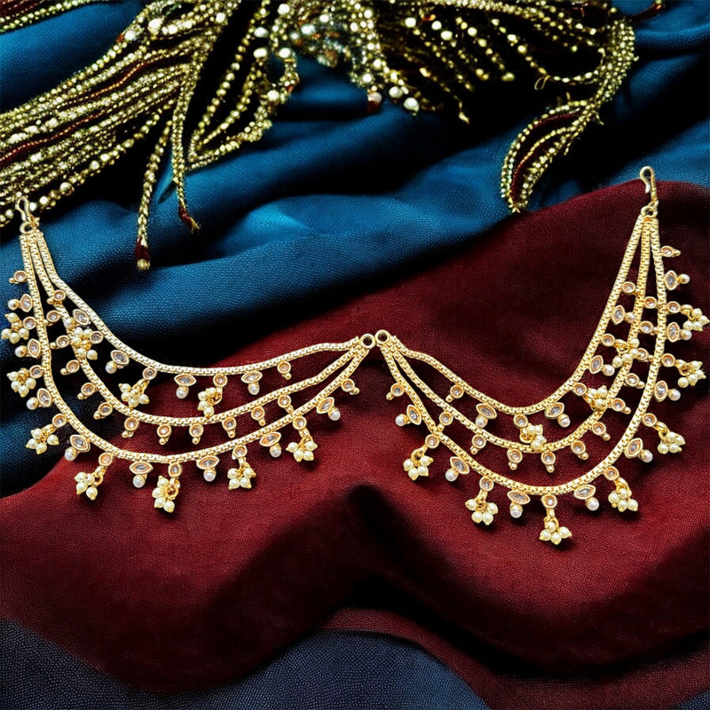 PA052 Bright Gold Three Line Sahara With Full Gold Polki stones