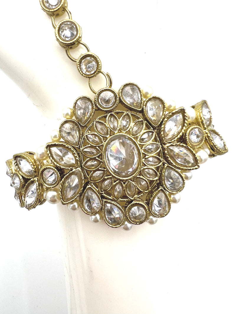 Kundan handpiece- gold & white  image 2