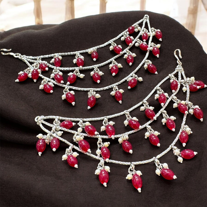 PA058 Silver Three Line Sahara With Maroon Beads