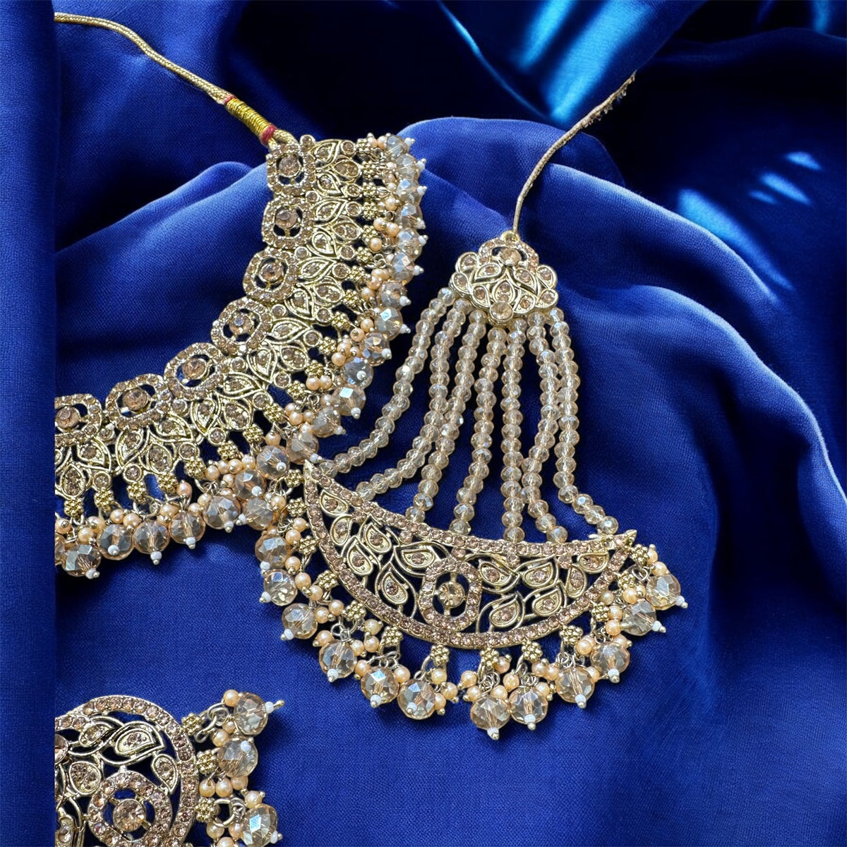 PA7803 Full Gold colour necklace set with earrings tikka and jhumar