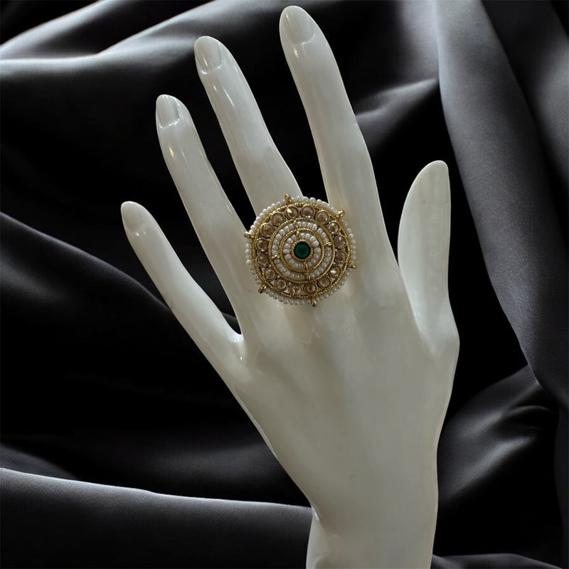 PA718 Light Gold Polki Stones Ring