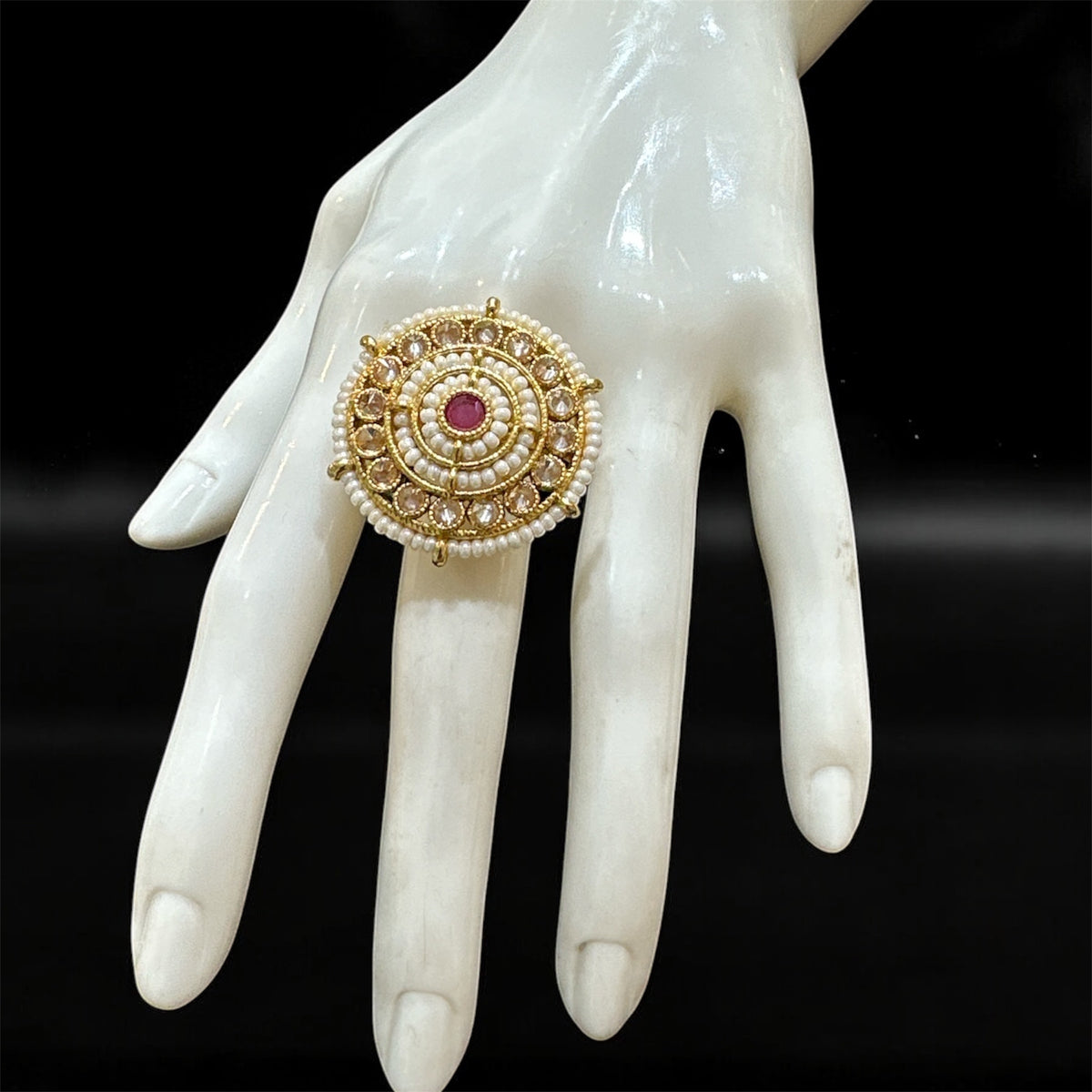 PA718 Light Gold Polki Stones Ring