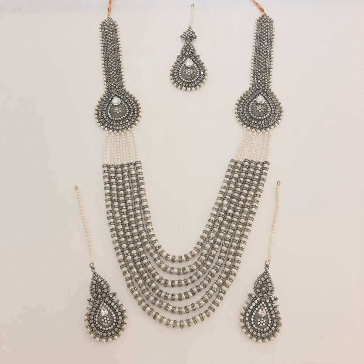 LM98 Silver long necklace set image 1