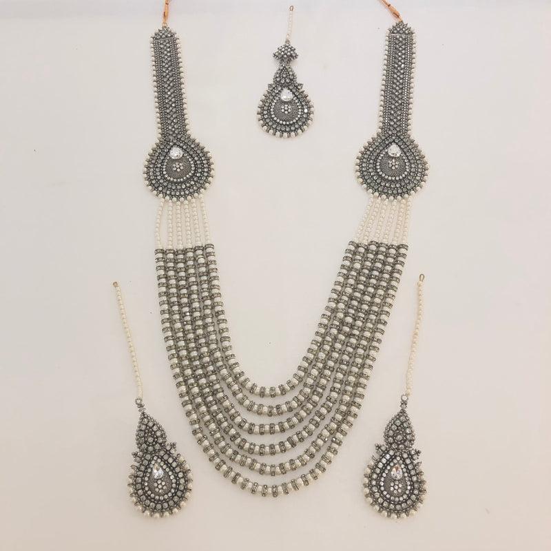 LM98 Silver long necklace set image 1