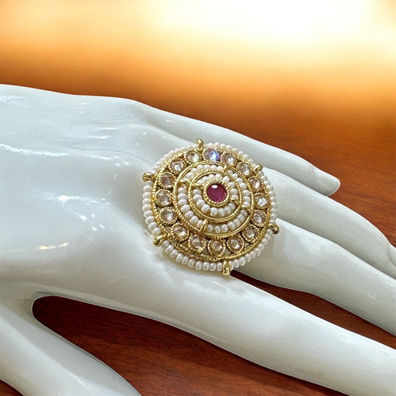 PA718 Light Gold Polki Stones Ring