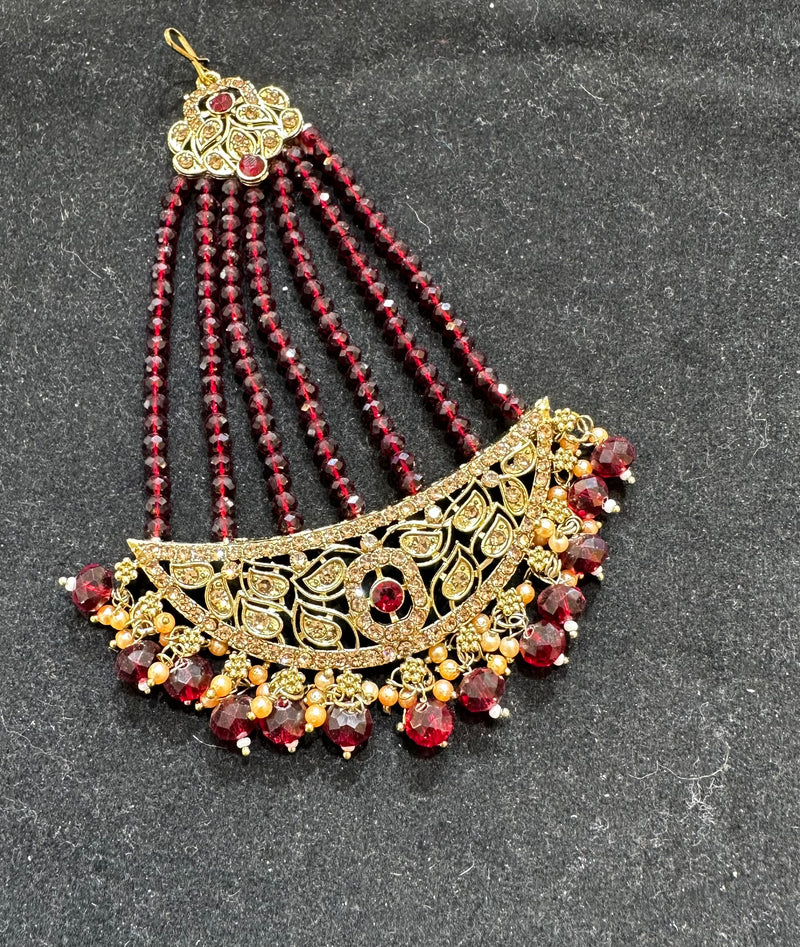 PA7802 Maroon with Full gold colour necklace set with earrings tikka and jhumar
