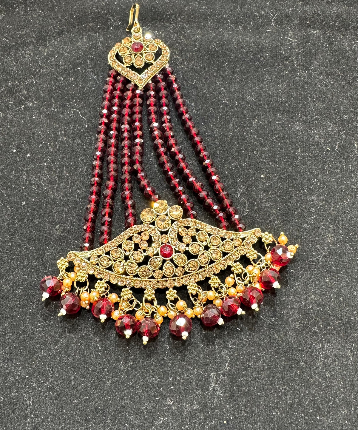 PA7803 Maroon with full gold colour choker comes with earrings tikka and jhumar
