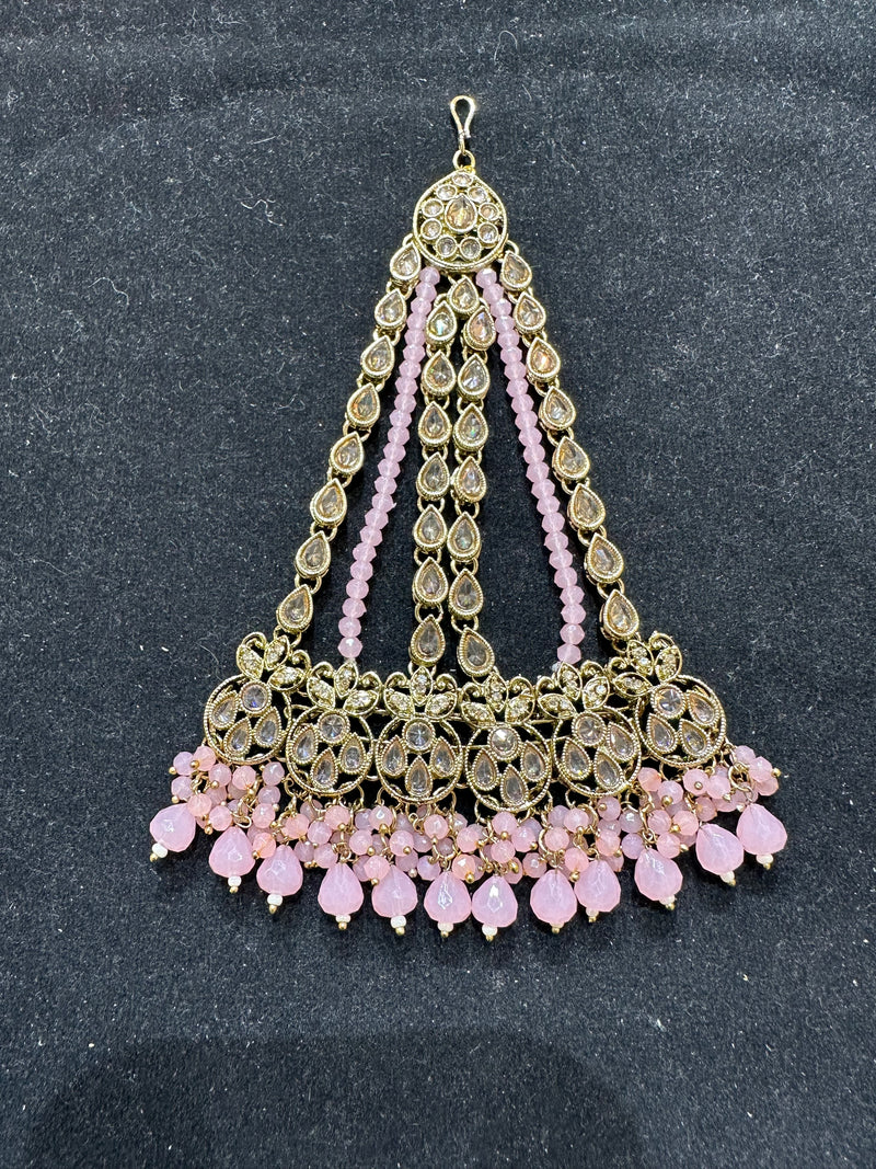 PA39 Full gold colour jhumar with pink beads