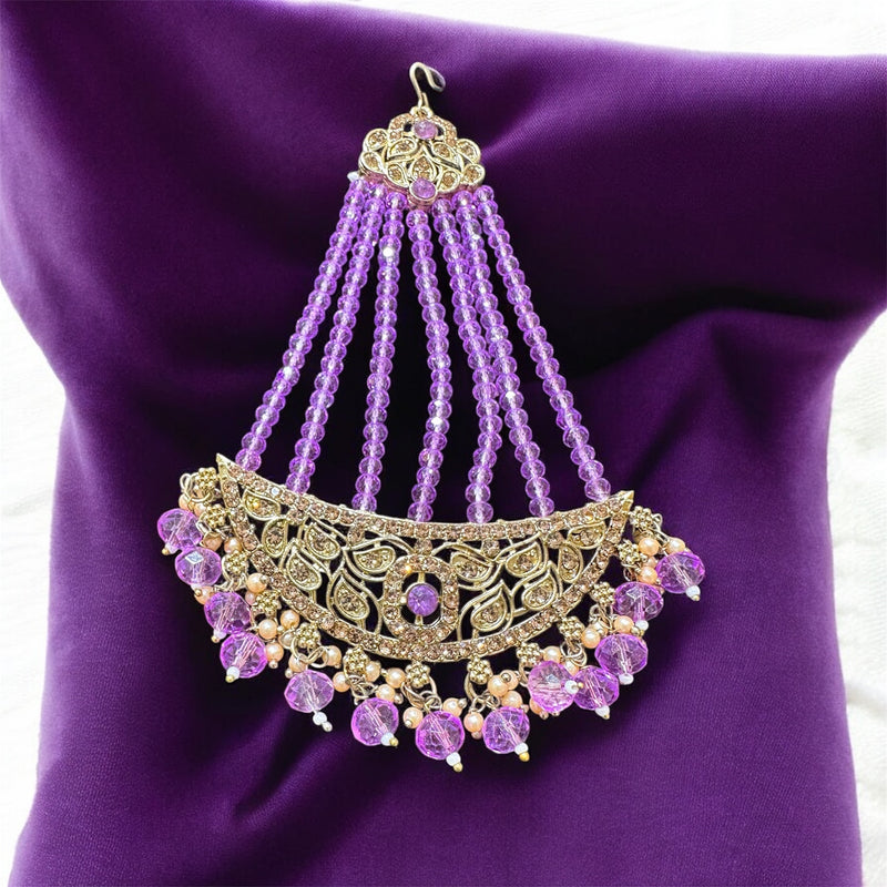 PA7803 Lilac with gold colour necklace set with earrings tikka and jhumar