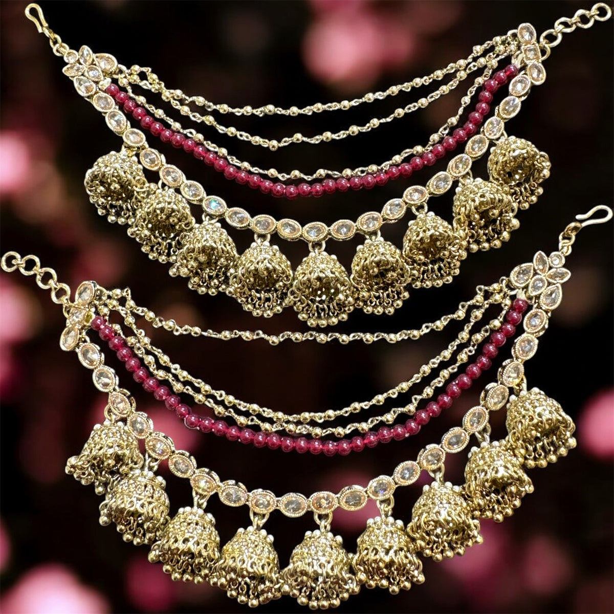 PA051 Four Line Jhumka Sahara With Full Gold Polki Stones