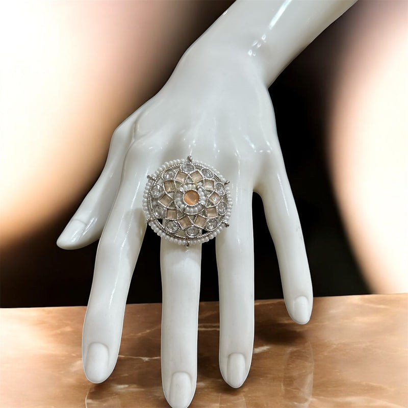 PA720 Silver with peach Polki stones ring