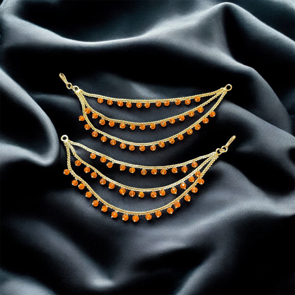 PA053 Full Gold Three Line Sahara with Orange Beads