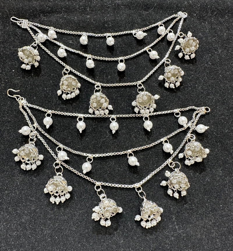 PA056 Three Line Chain Silver Sahara with Pearls