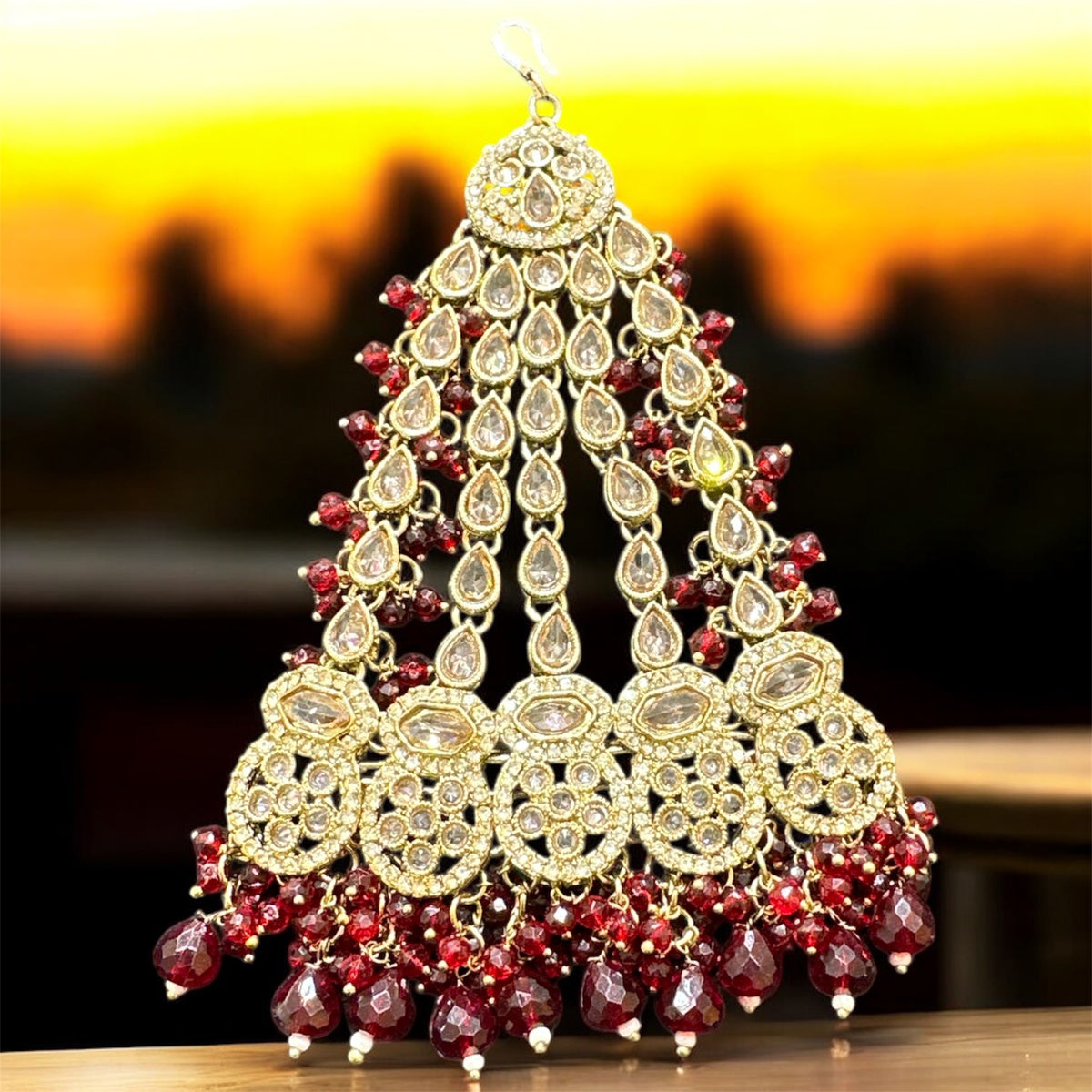 AA51 Full gold colour jhumar with maroon beads