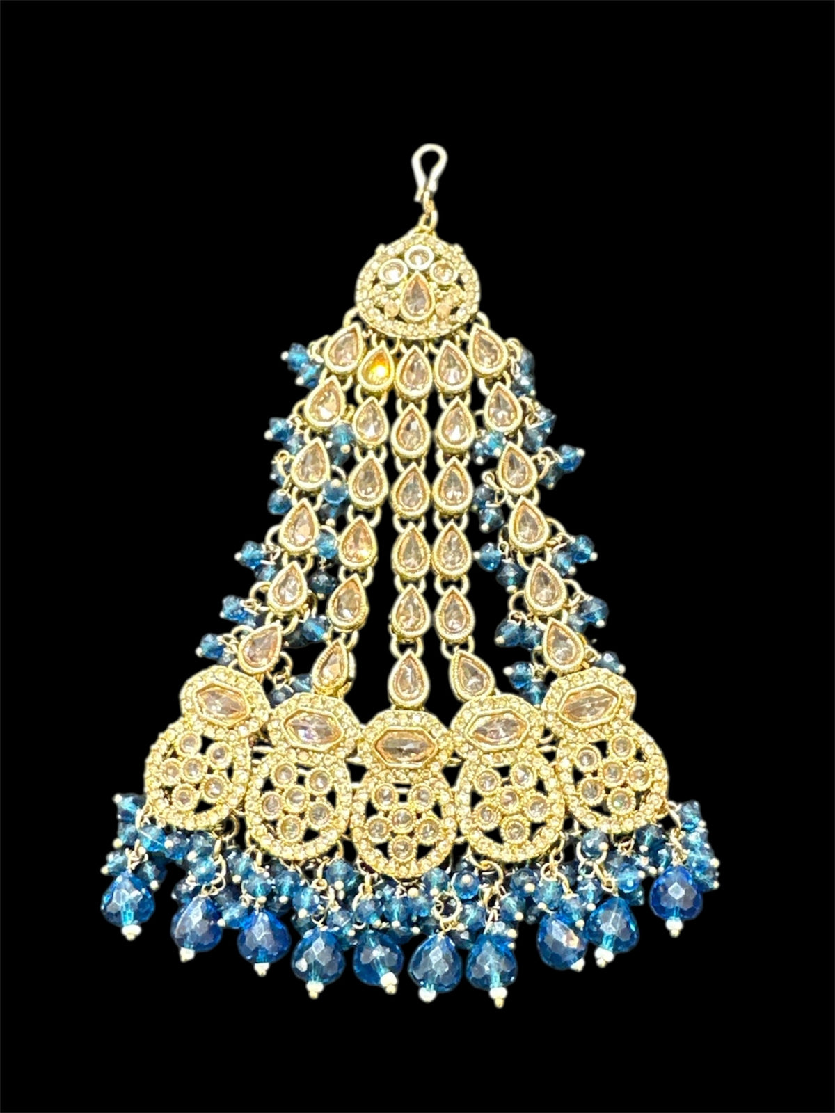 AA55 Gold and Teal/Blue polki jhumar/pasa