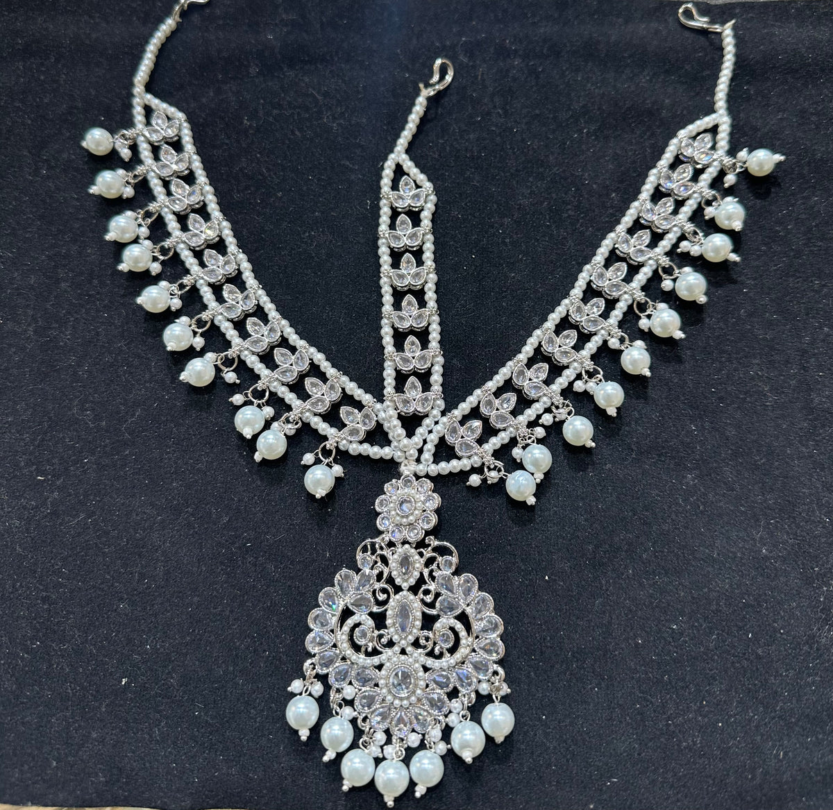 PA201 Silver colour mathapatti with white pearls