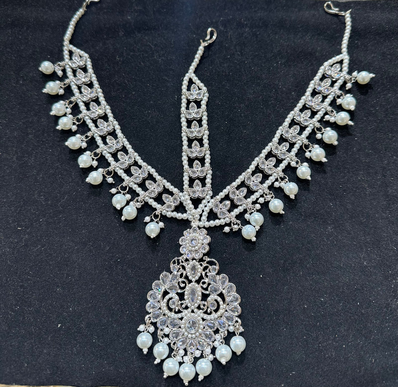 PA201 Silver colour mathapatti with white pearls