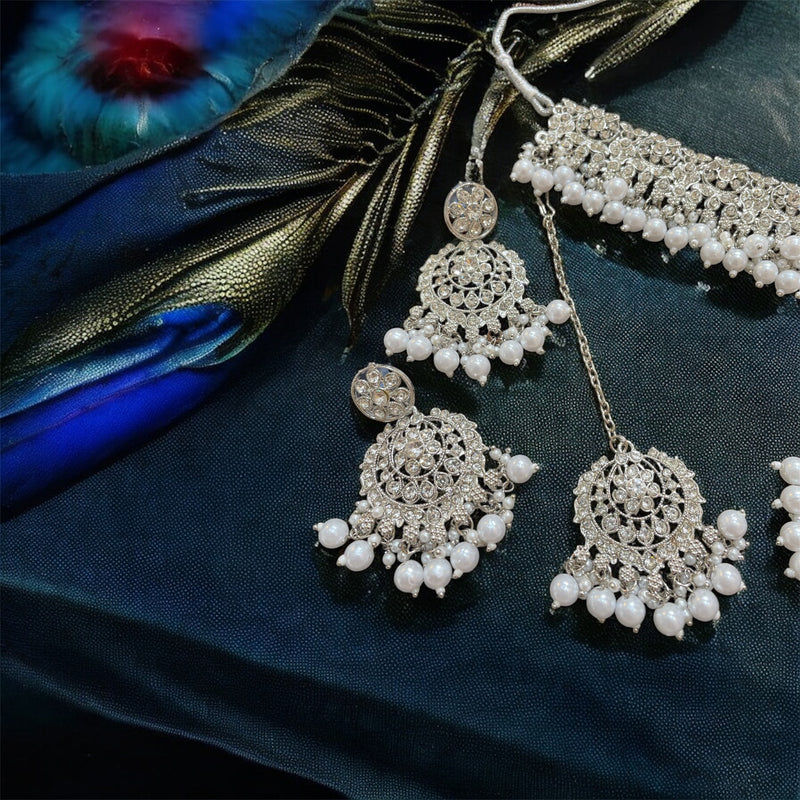PA7802 Silver colour Choker with earrings tikka jhumar