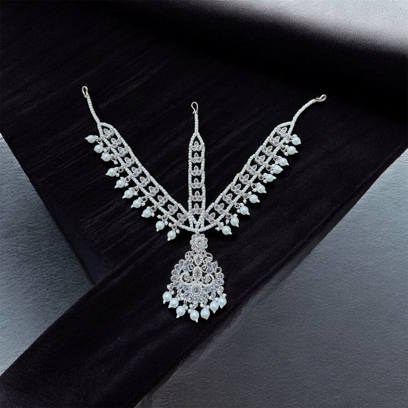 PA201 Silver colour mathapatti with white pearls