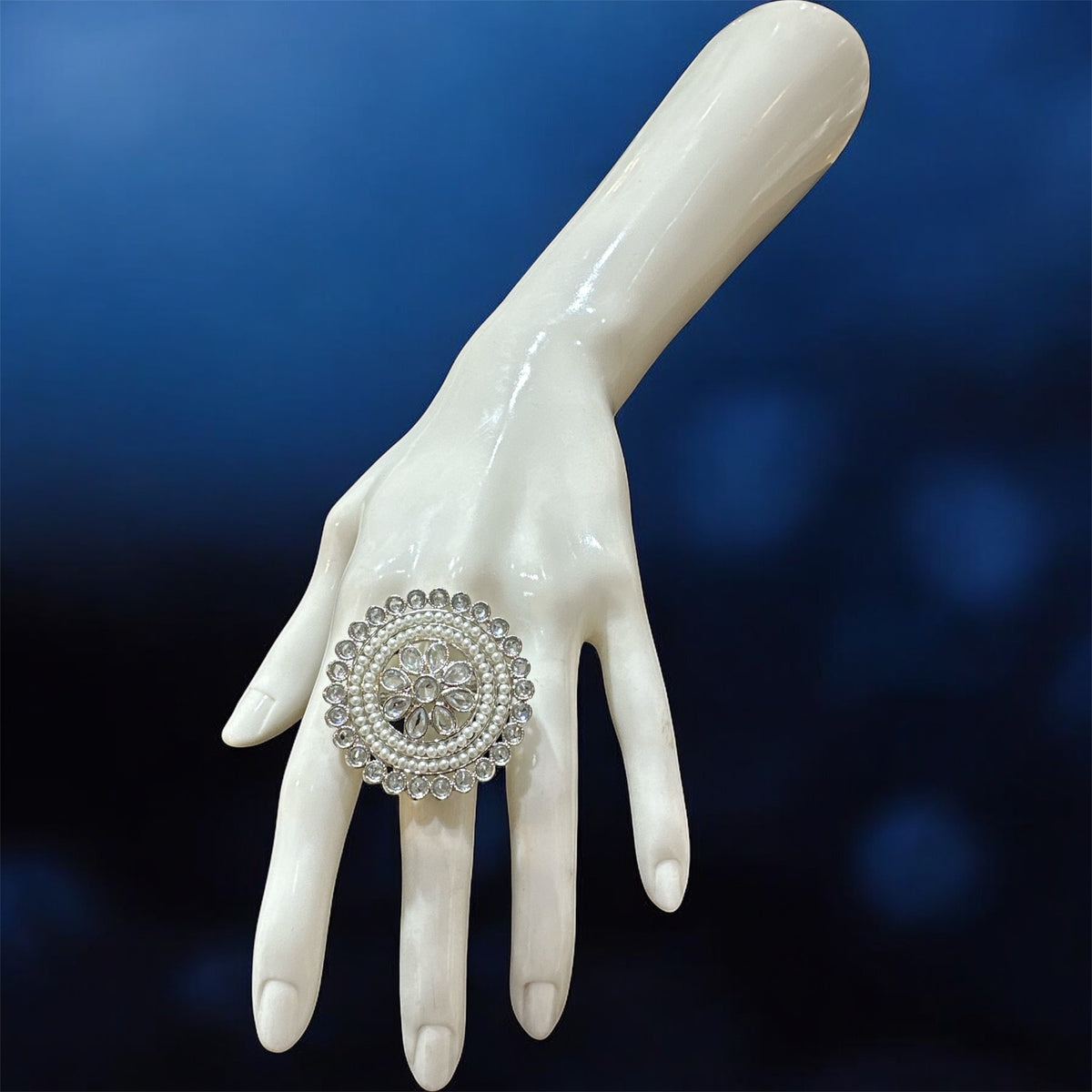 PA712 Silver Ring With Polki stones