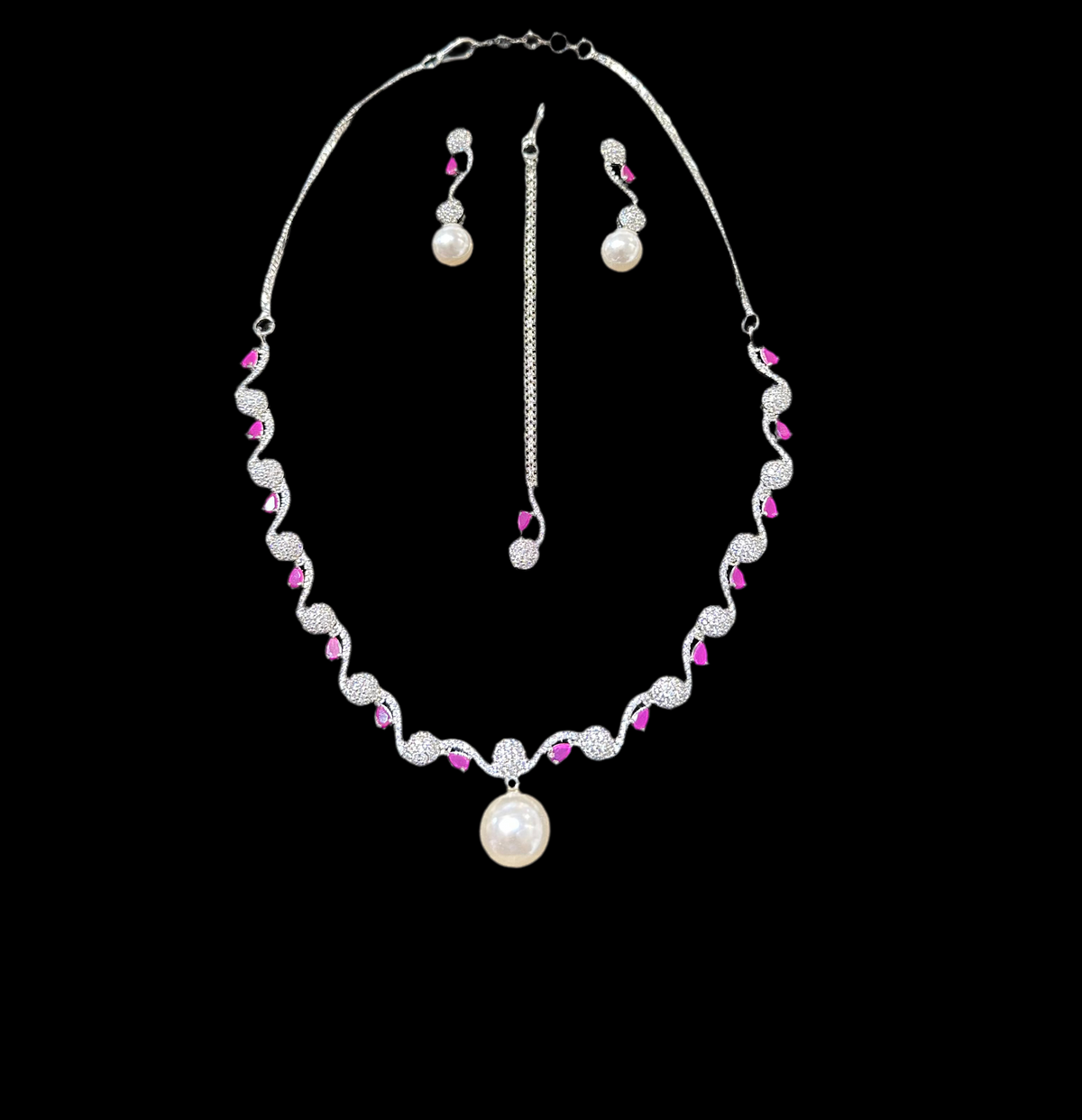 AN22 AD Ruby Pink and Silver necklace set