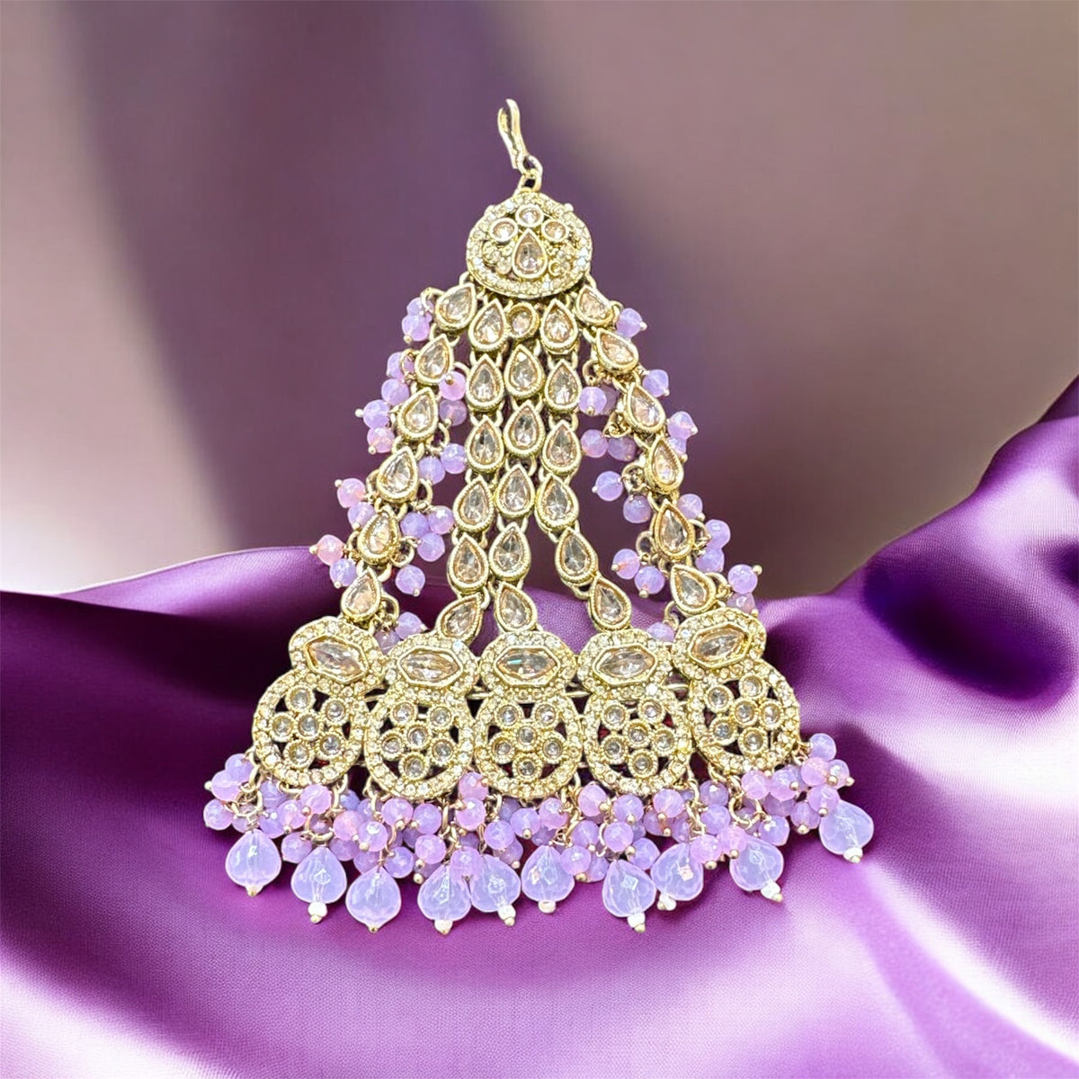 AA50 Full gold colour jhumar with lilac beads
