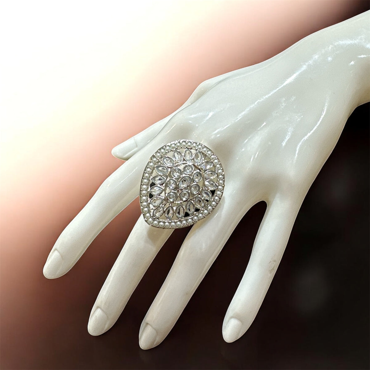 PA714 Silver Ring With Polki Stones