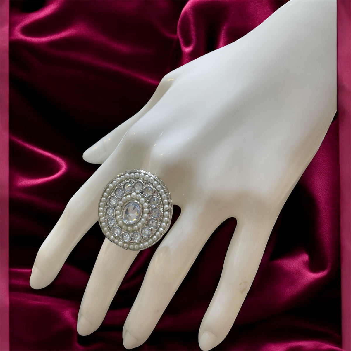 PA716 Silver Ring With Polki Stones