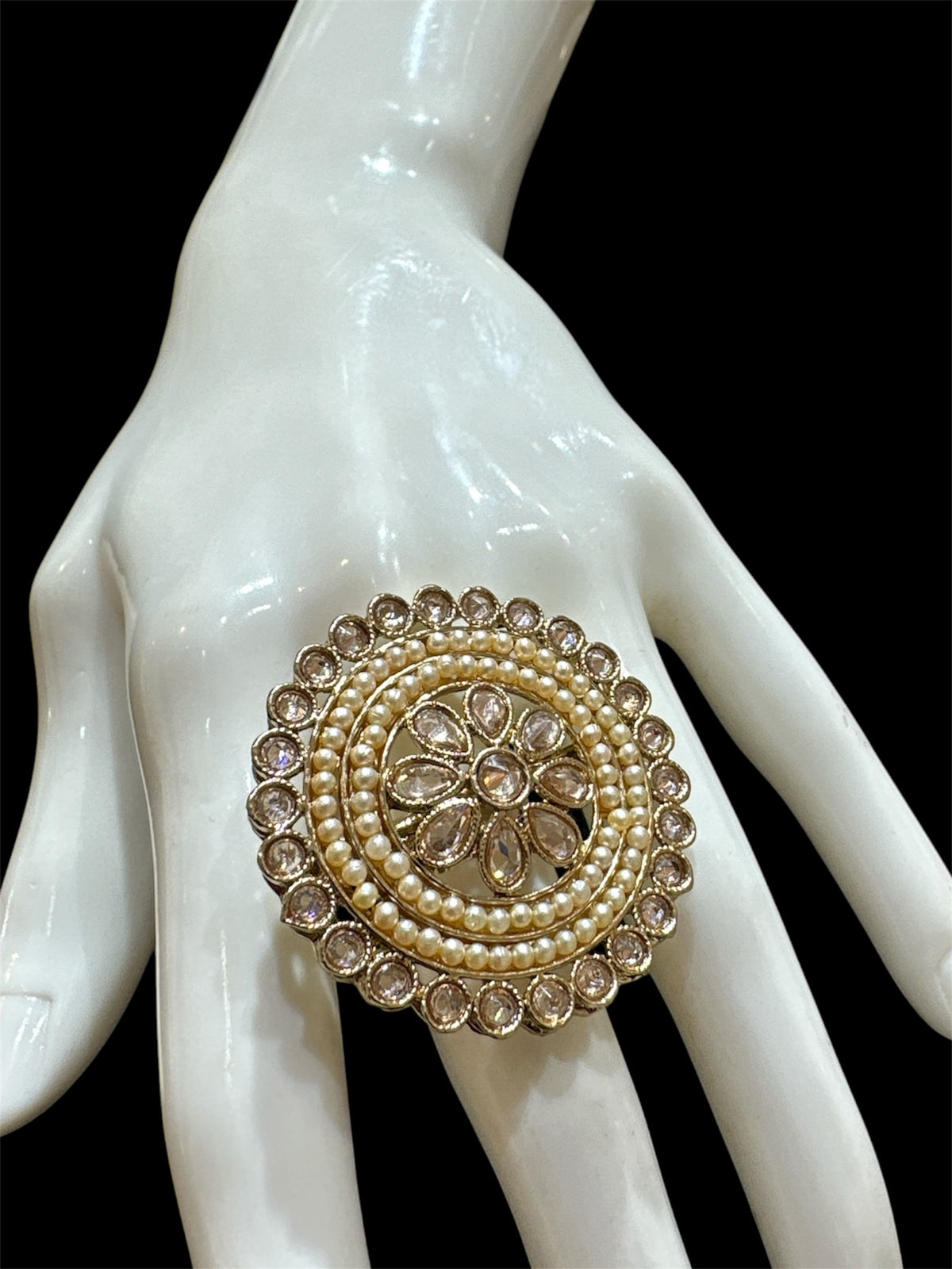 PA712 Full Gold Polki Stones Ring