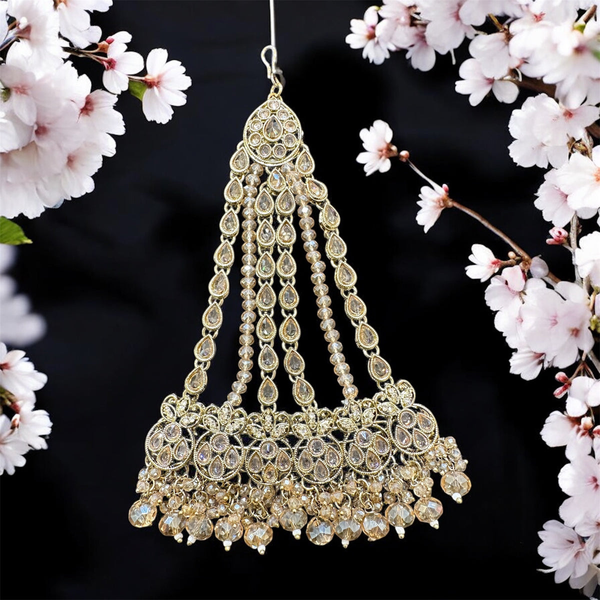 PA41 Full Gold jhumar with champagne beads