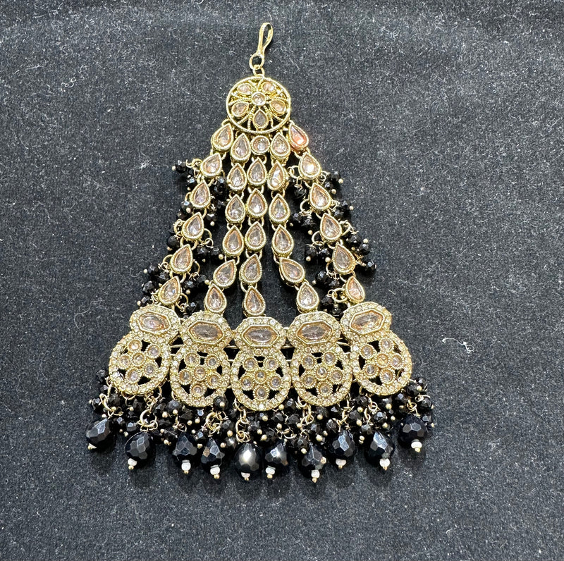 AA49 Full gold colour jhumar with black beads