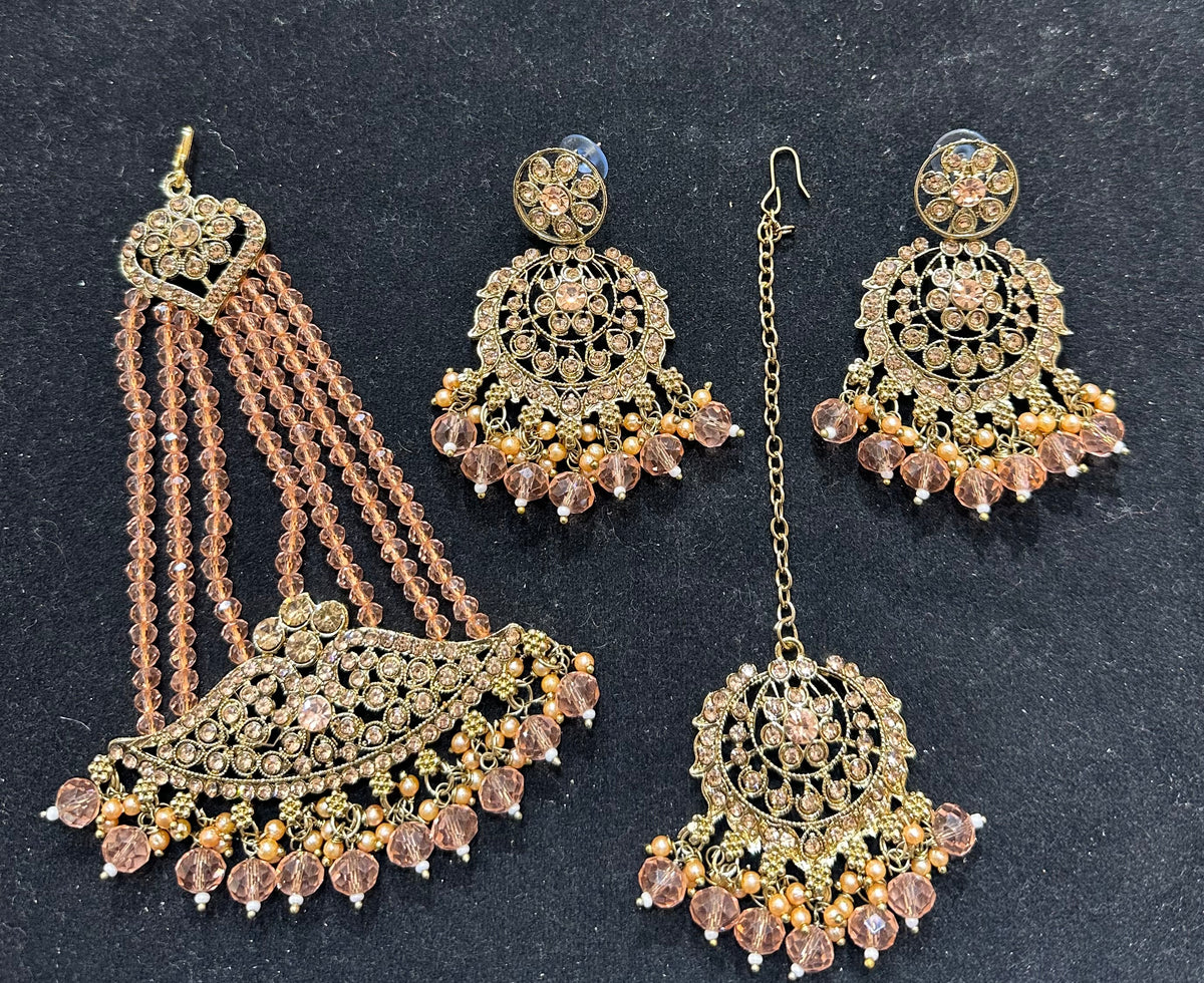 PA7803 peach with full gold choker comes with earrings tikka and jhumar