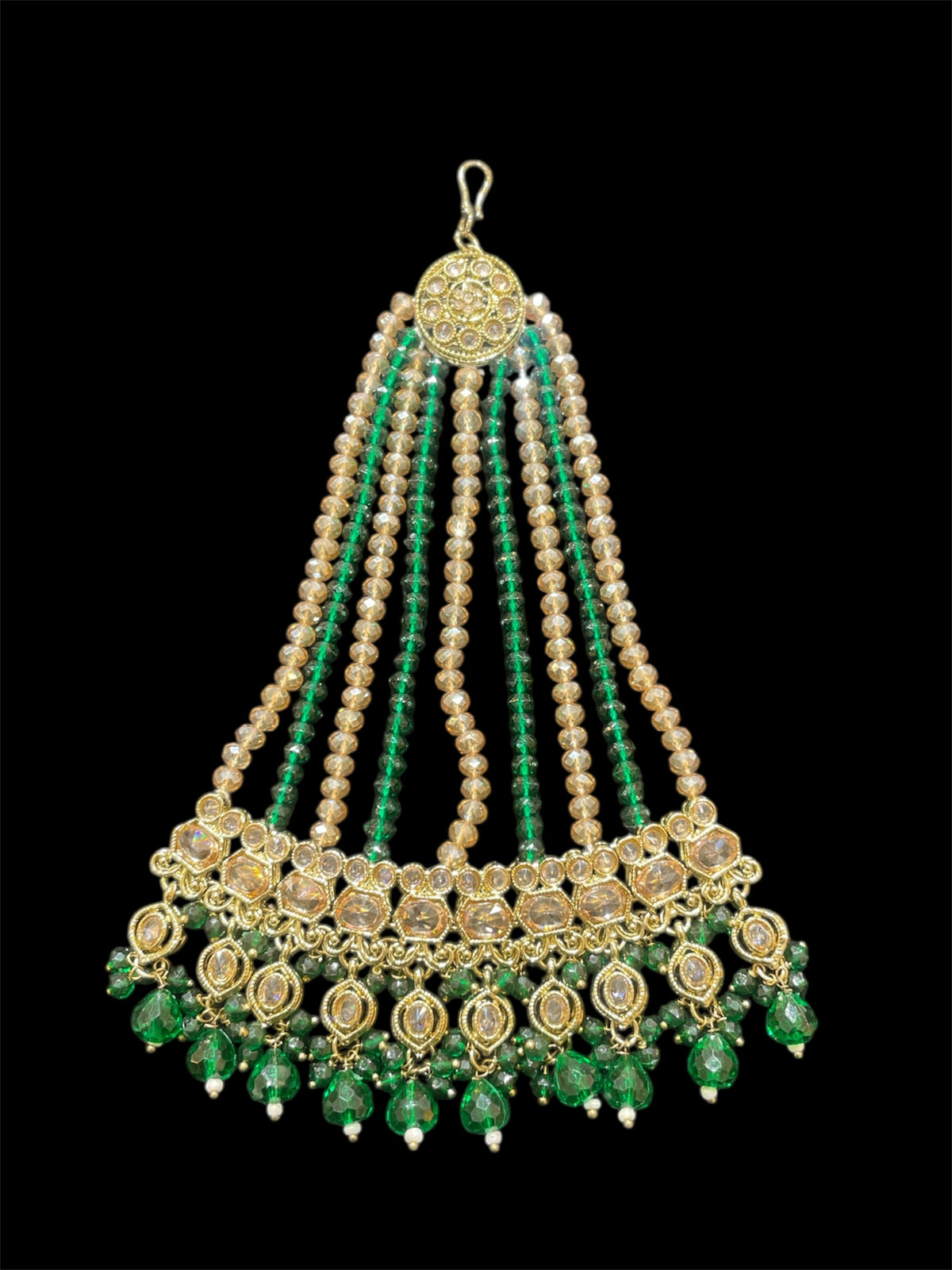 PA35 Polki Jhumar with green beads