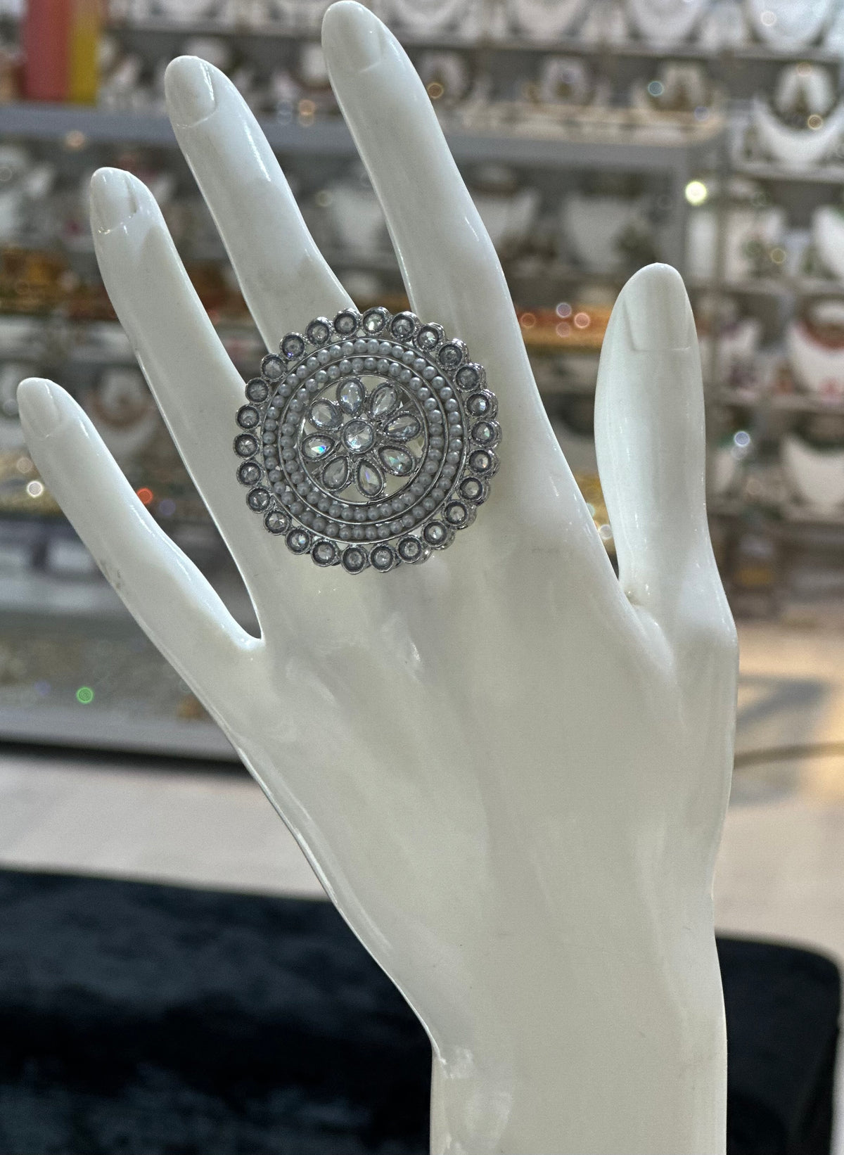 PA712 Silver Ring With Polki stones