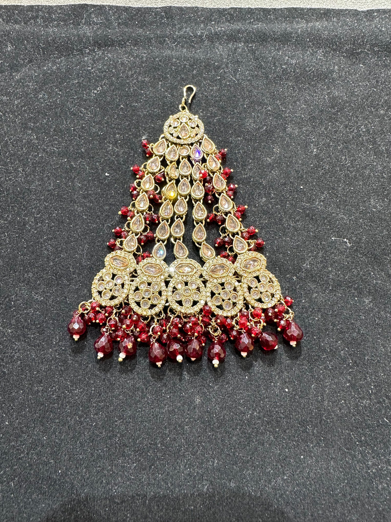 AA51 Full gold colour jhumar with maroon beads