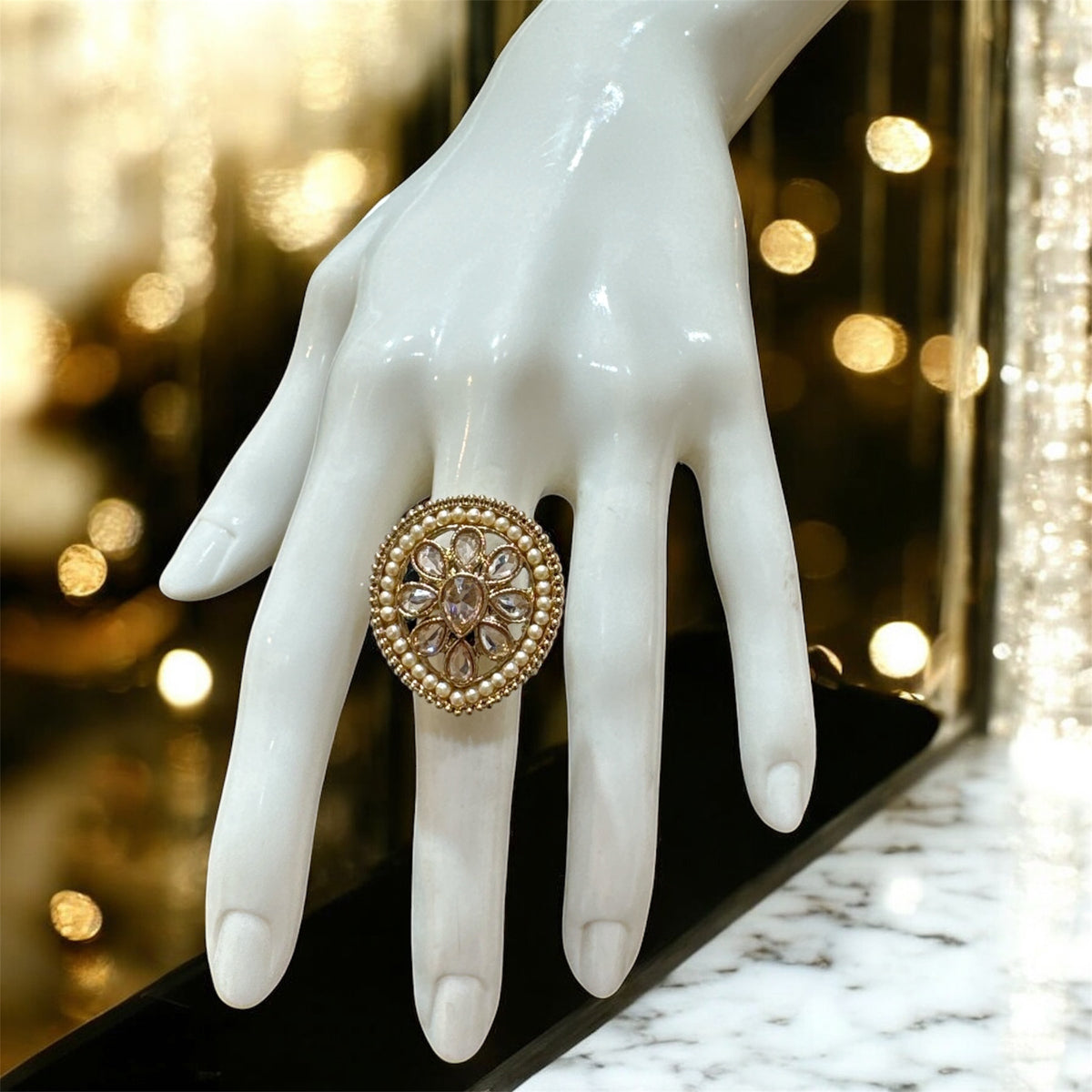 PA713 Full Gold Ring With Polki stones