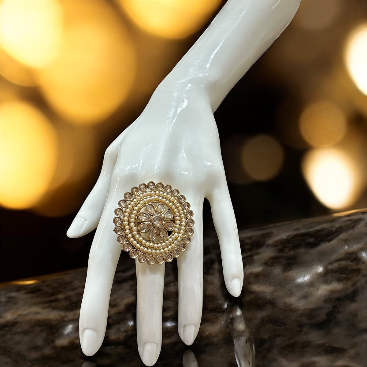 PA712 Full Gold Polki Stones Ring