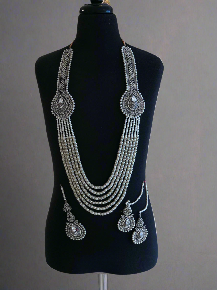 LM98 Silver long necklace set