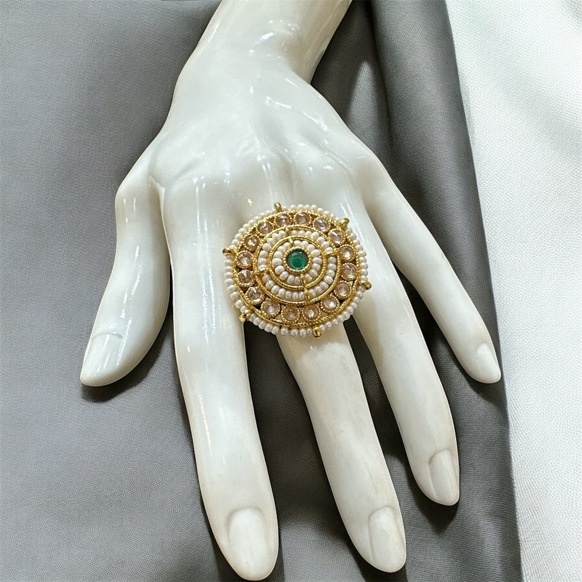 PA718 Light Gold Polki Stones Ring