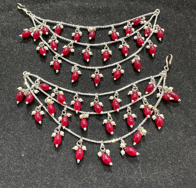 PA058 Silver Three Line Sahara With Maroon Beads